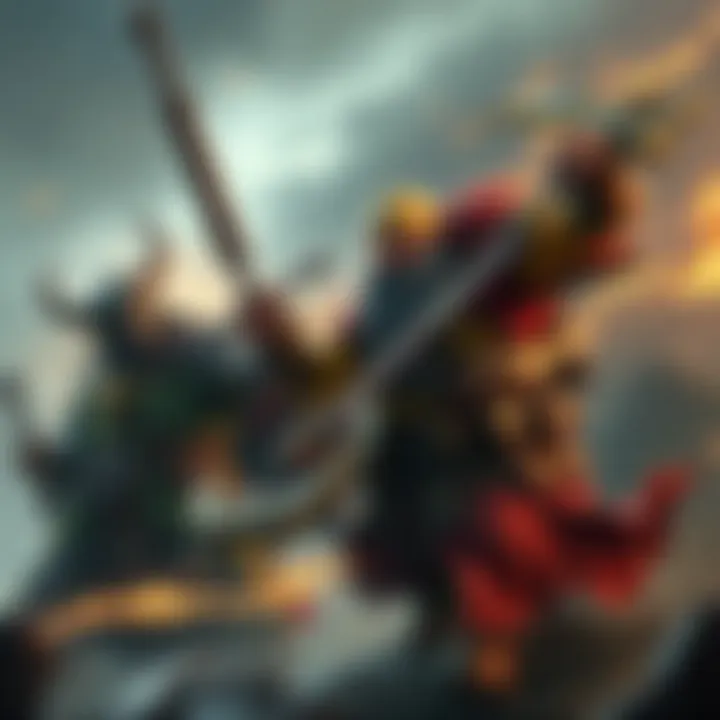 Dwarf Battlemaster in Combat A Dwarf Battlemaster wielding a glaive and a heavy crossbow, engaged in a tactical battle maneuver alongside a Goliath monk and a druid.