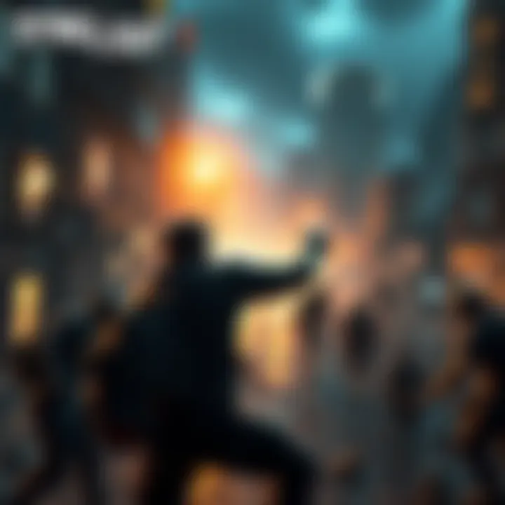 A character fighting zombies in a city at night with bright lights and dark shadows, showcasing the intense atmosphere of Dying Light 1.