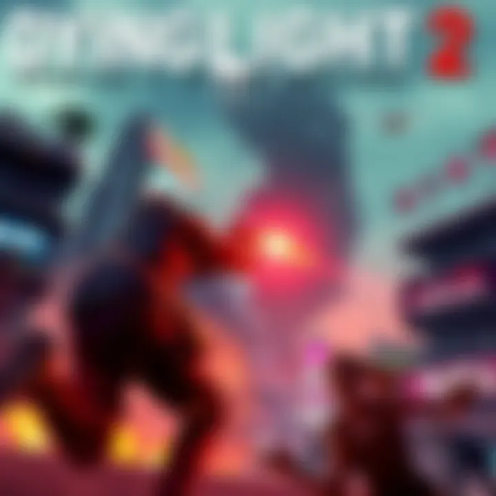 A scene from Dying Light 2 showing a character fighting zombies in a post-apocalyptic city