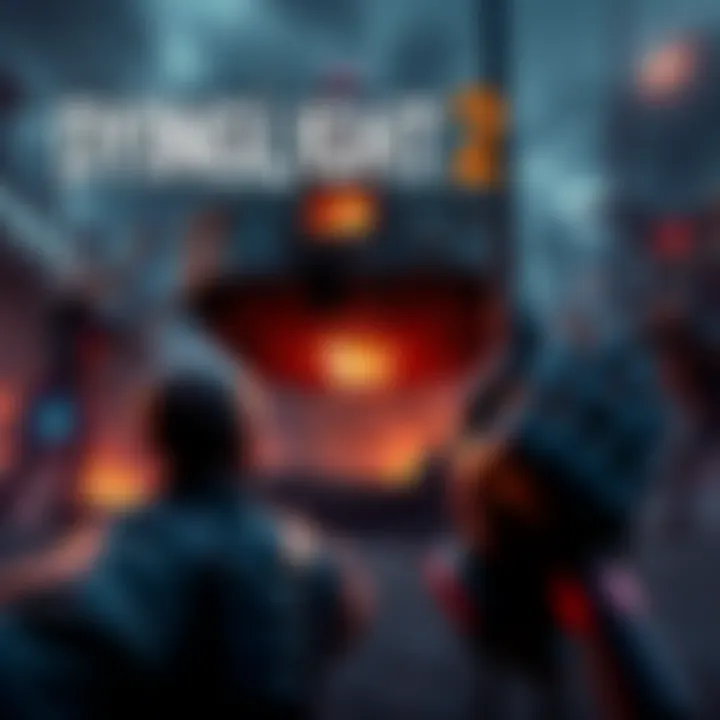 A scene from Dying Light 2 showcasing a player encountering a glitch in the game, surrounded by zombies and obstacles.