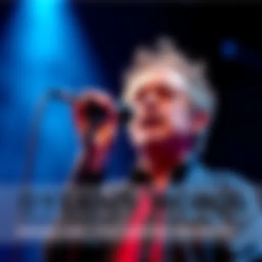 Dylan performing on stage with a microphone, expressing emotions through his lyrics