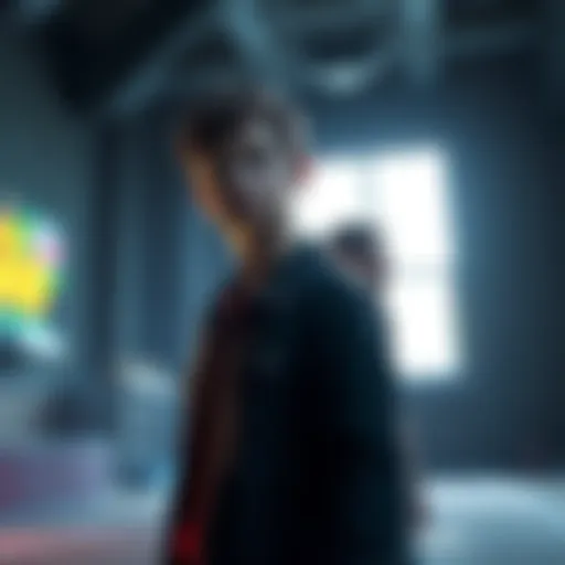 Dylan stands confidently in a game scene, while Jesse is shown in the background looking pensive, highlighting the contrast between their roles.