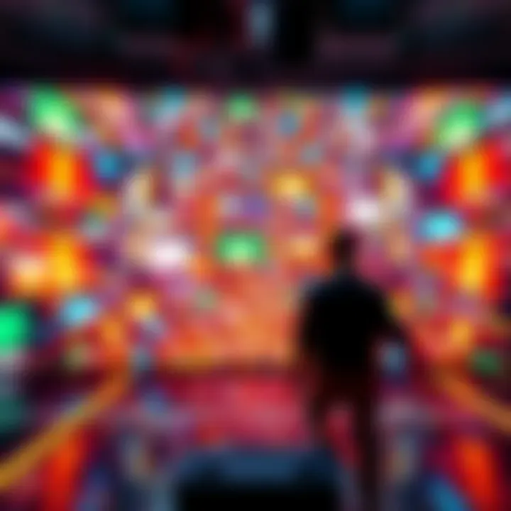 A visually striking representation of over-animation in digital design, showcasing a cluttered screen filled with excessive motion and vibrant colors that distract the viewer.