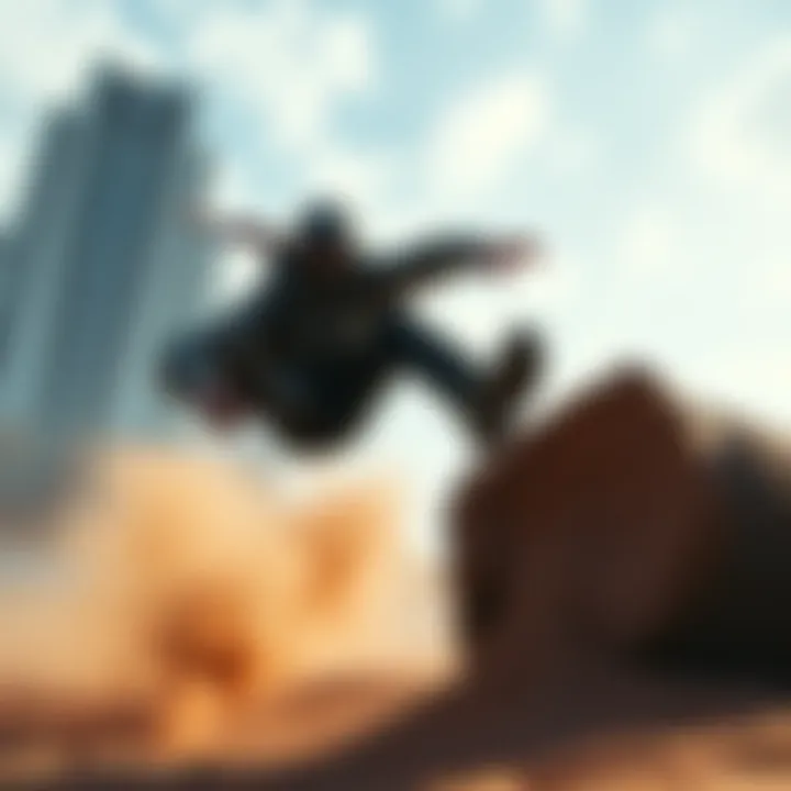 A gamer executing a slide jump in a video game, showcasing agility and precision in movement.