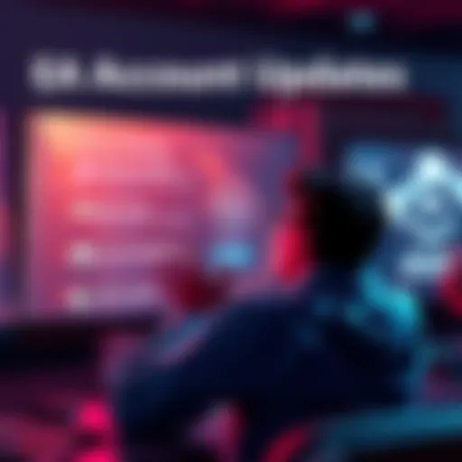 A user excitedly exploring new features on their EA account, showing on-screen updates and notifications.