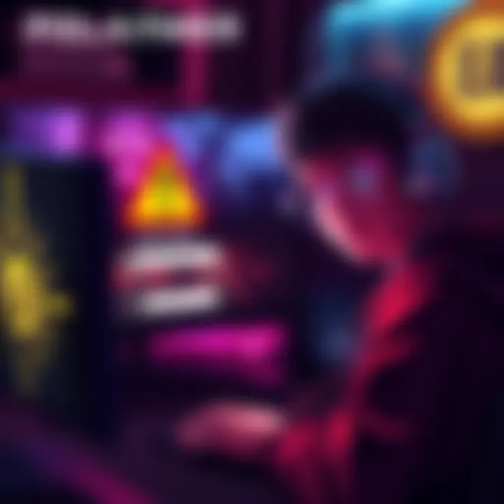 A gamer looks worried while using a computer, showing a game loaded with a warning symbol for anti-cheat. Nearby, a chat box shows players discussing mods and concerns about gameplay.