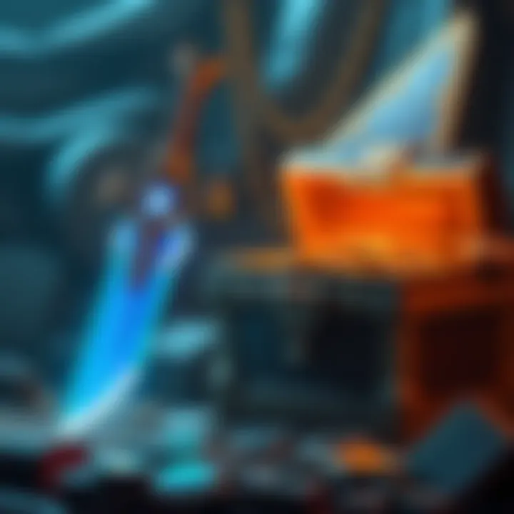 A glowing Eager Edge sword next to a treasure chest, hinting at the best way to obtain the weapon.