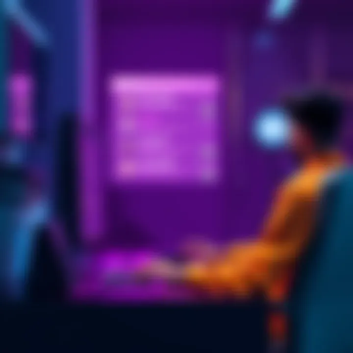 A person sitting at a computer engaging in an online forum discussion, earning points for participation and contributions.
