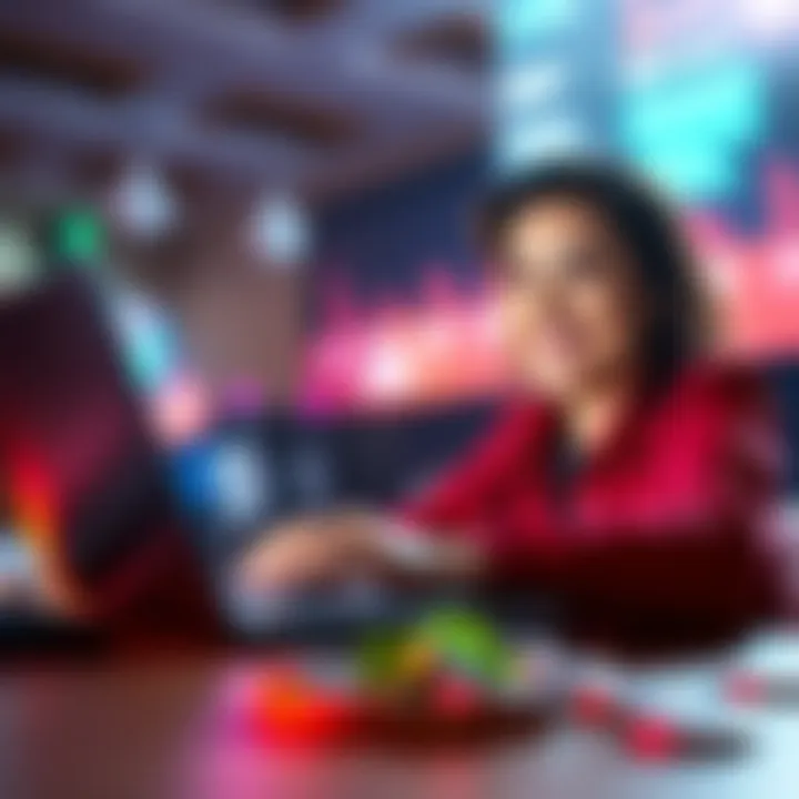 A person using a laptop to earn Microsoft points with a smile, surrounded by visual representations of points and rewards.