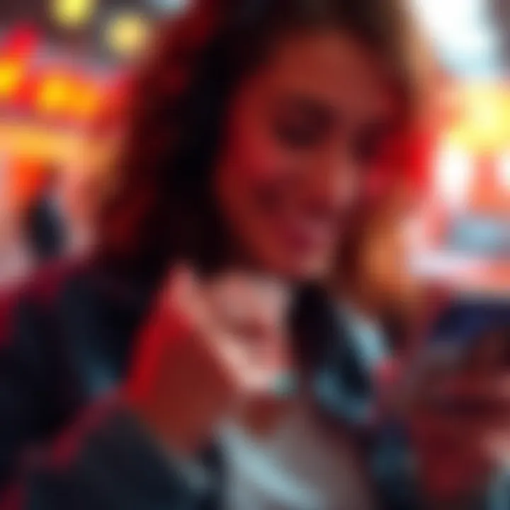 A person happily counting reward points on a smartphone with a £5 note visible
