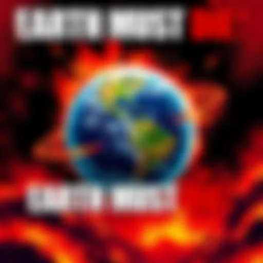 A dynamic illustration of the Earth with a fiery background, symbolizing action and conflict in the game Earth Must Die.