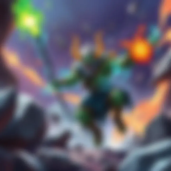 An illustration of Earth Spirit unleashing his ultimate ability in a vibrant battle scene, showcasing rocks and energy effects around him.