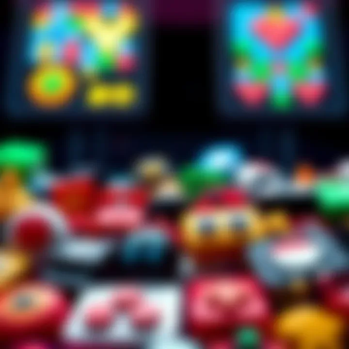 A variety of colorful icons representing easy games that appeal to all ages, showcasing simple gameplay mechanics.