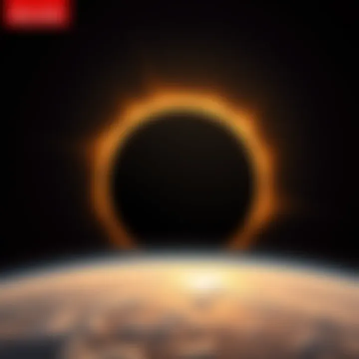 A stunning view of a solar eclipse casting a shadow over the Earth, with a glowing corona visible around the moon.