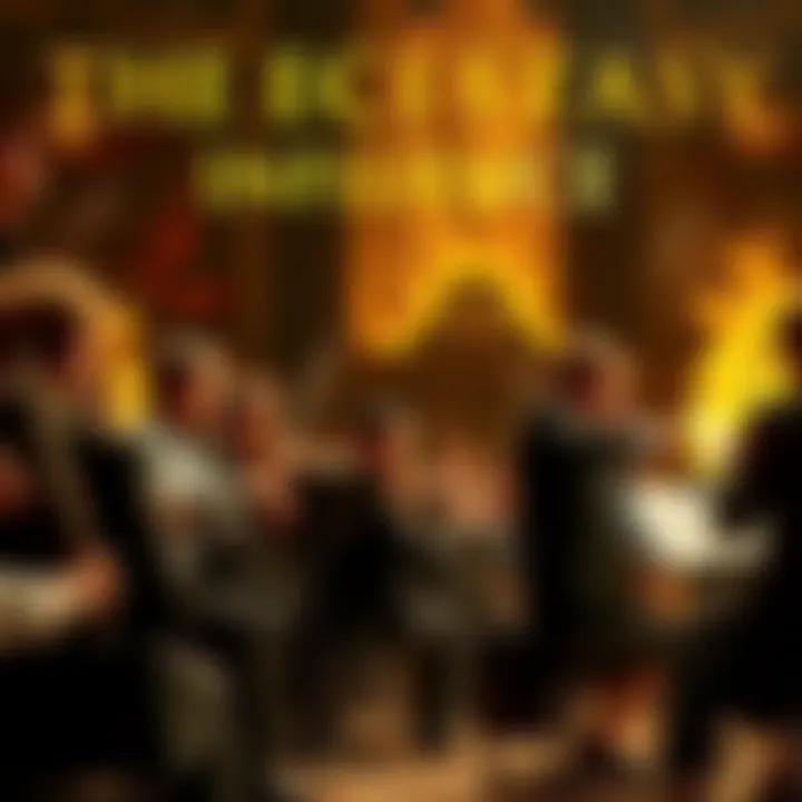 An orchestral scene with musicians deeply engaged, surrounded by a cinematic backdrop inspired by The Ecstasy of Gold, highlighting its impact on music and film.