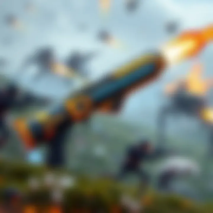 A detailed illustration of the Edge of Fate exotic hand cannon showcasing its sleek design and dual firing modes, with a backdrop of a PvP battlefield.