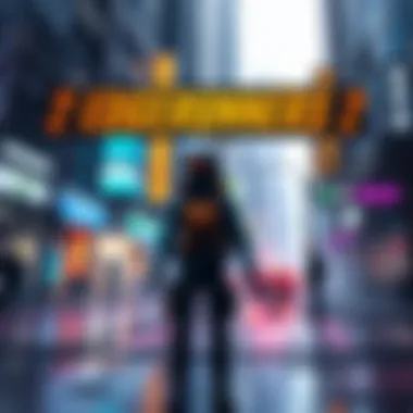 A character from Edgerunners 2 standing in front of a mission location on a futuristic city street