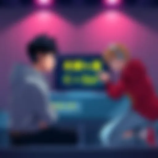 Two characters from Edgerunners debating over a TV screen showing different language options