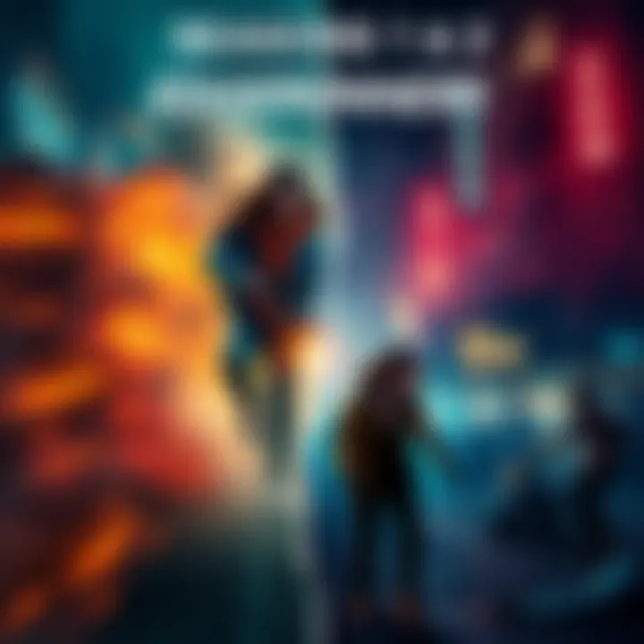 Contrast between Seasons 1 and 2 of Edgerunners A split image showing the wild, fast-paced life of Edgerunners on one side and the somber, survival theme of Season 2 on the other, set in the gritty Night City environment.