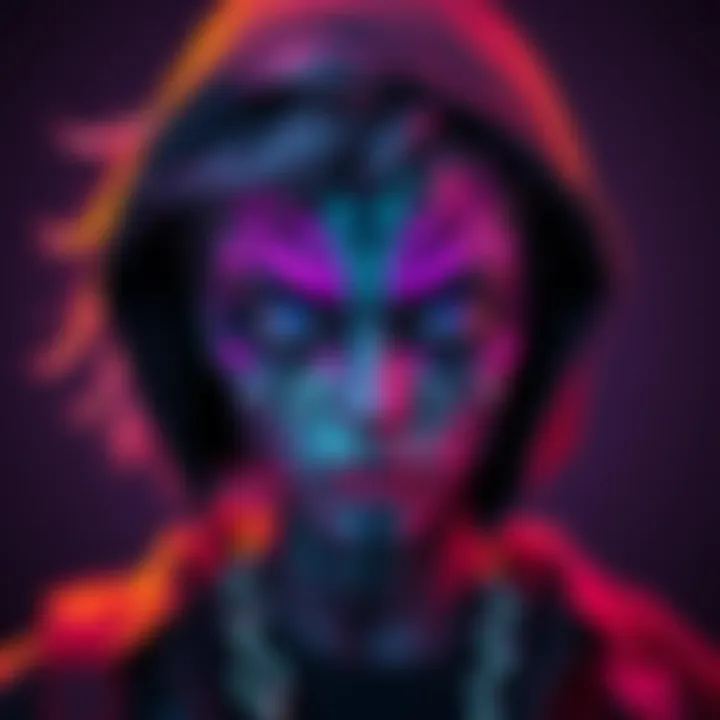 Character showcasing the new edgy mood skin with bold colors and unique designs