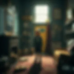 A scene of Edith Finch standing in her family's old house, surrounded by memories and family items