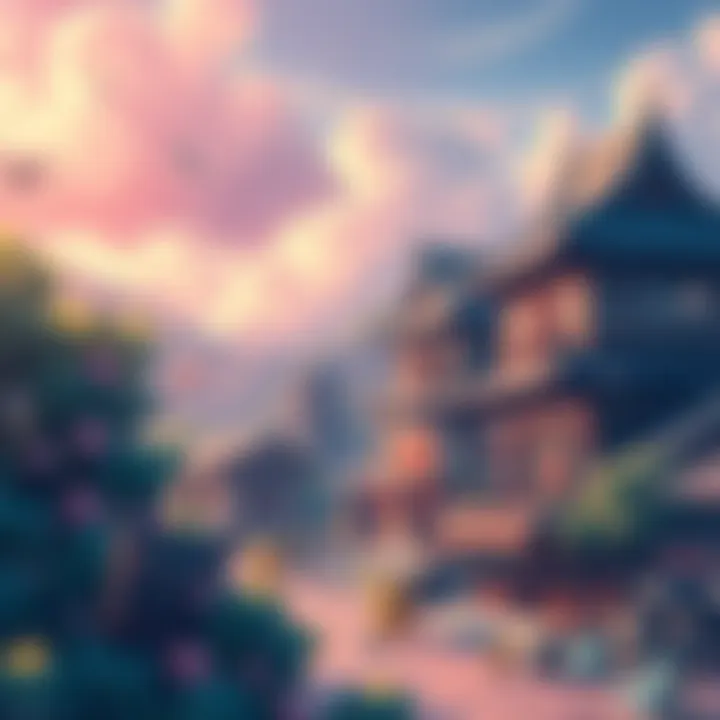 A vibrant illustration of a Pokémon setting in Edo period Johto, featuring traditional Japanese buildings and Pokémon roaming the landscape.