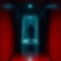 Eerie horror scene from a game A dark hallway with a shadowy figure lurking, evoking fear from horror game players.