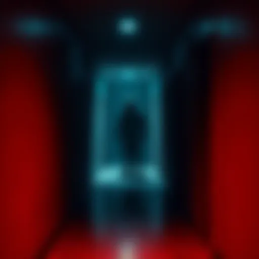 Eerie horror scene from a game A dark hallway with a shadowy figure lurking, evoking fear from horror game players.