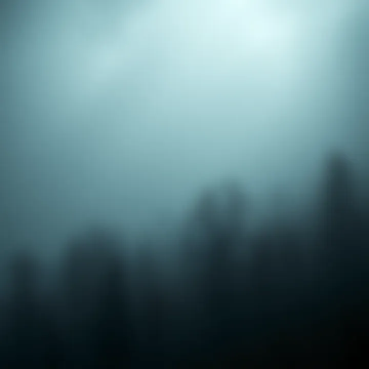 A haunting landscape with fog and dark trees, resembling a scene from a horror game.