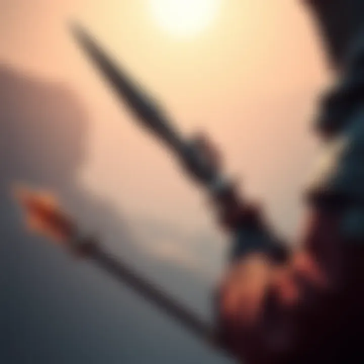 A character holding a straightforward weapon designed for climbing in a game, with minimal grinding required.