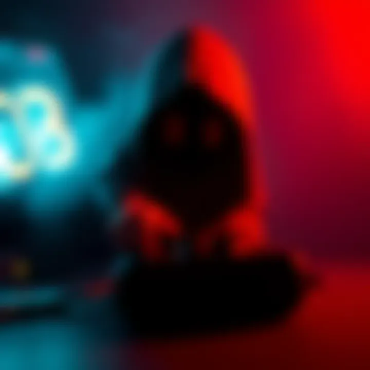 A dark silhouette of the Egg Man looms over a gaming console, creating an eerie atmosphere