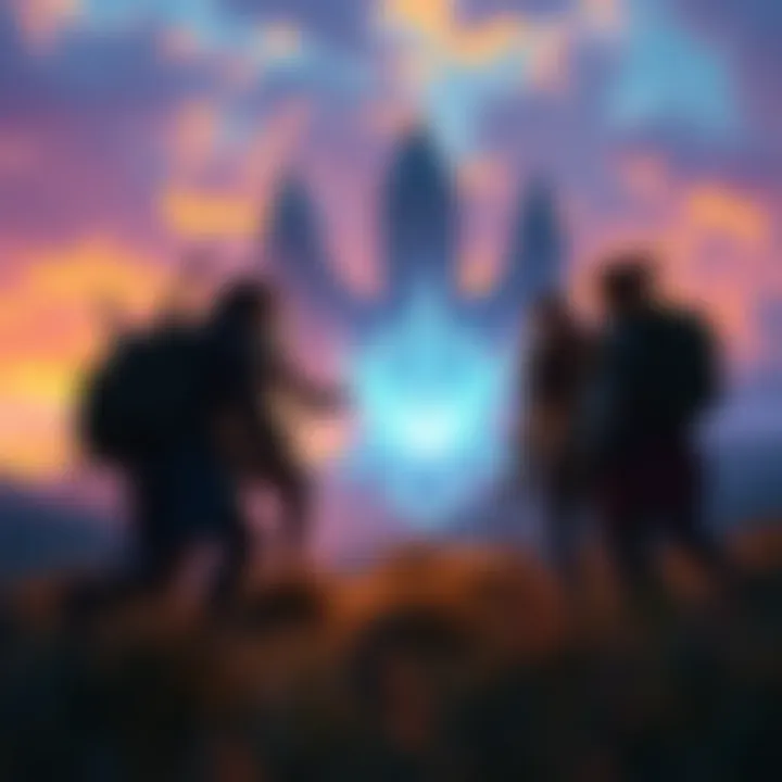 Eidolon Hunt Group A group of players exploring a landscape with a glowing Eidolon, focused on capturing it