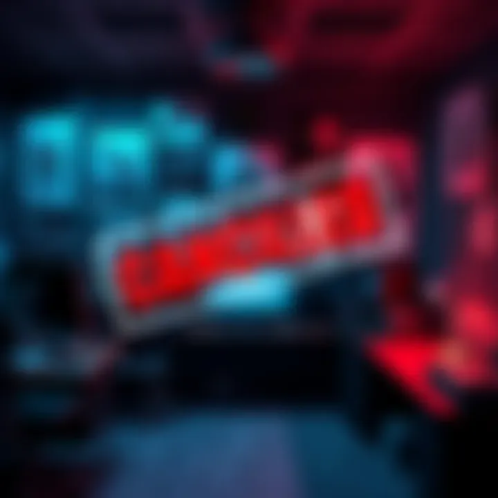 Eidos Montreal Game Cancellation A somber developer's office with game design posters and a computer showing a cancelation notice, reflecting the end of a long project.