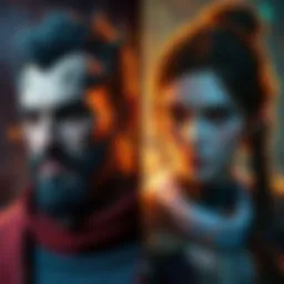Side-by-side comparison of male and female Eivor characters, showcasing their unique expressions and traits in a video game setting.