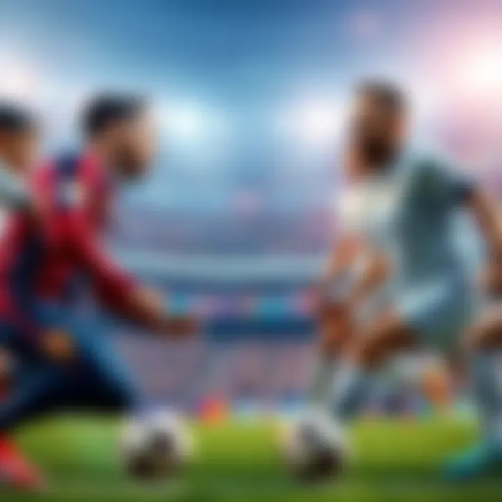 FC Barcelona vs Real Madrid Match Players from FC Barcelona and Real Madrid facing off during El Clasico match, showcasing intense competition on the field.