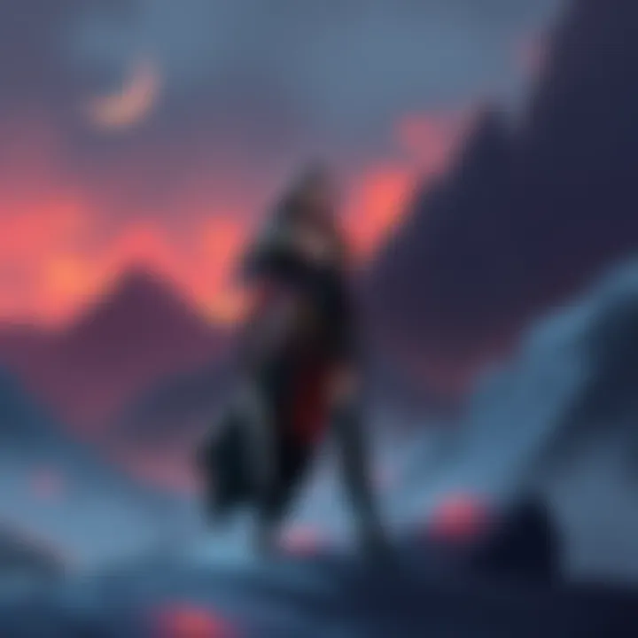 An illustration of Elaeth standing confidently in a dark, gothic landscape, showcasing strong female presence in gaming.