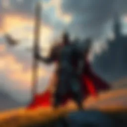 Elden Lord Character A character wearing detailed armor, holding a sword, standing triumphantly in a fantasy landscape, symbolizing the achievement of the Elden Lord title.