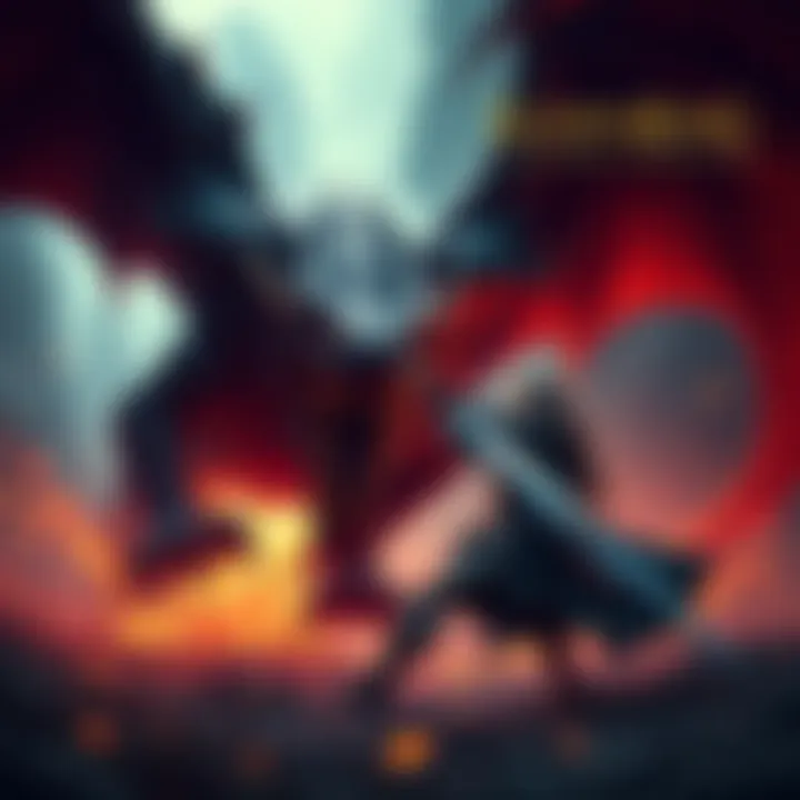 A knight fighting a giant dragon in a dark fantasy setting