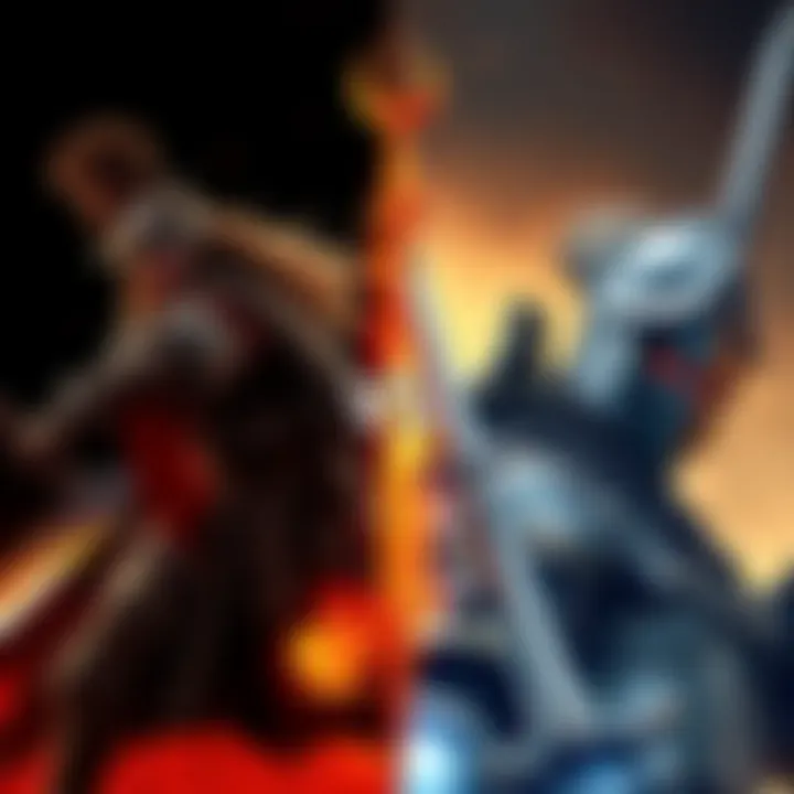 A split image showing a warrior character from Elden Ring on one side and a knight from Dark Souls 1 on the other, both in battle-ready poses