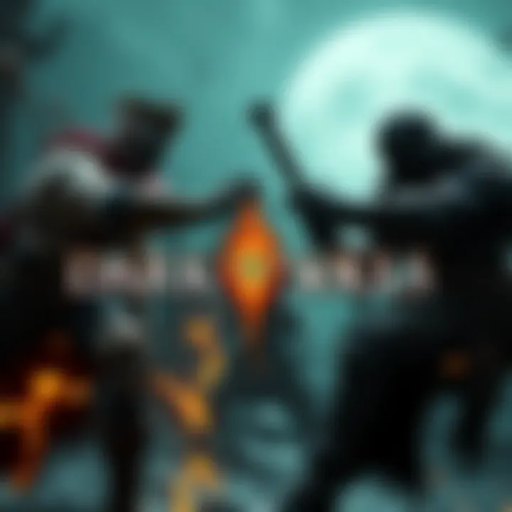 A scene showing characters from Elden Ring and Dark Souls 3 in an action-packed duel against a dark fantasy backdrop.