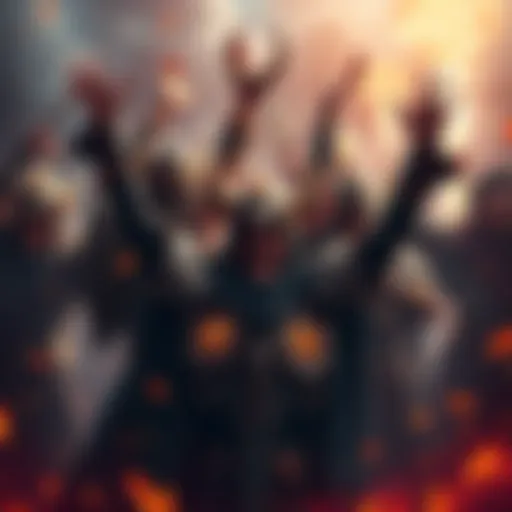 A group of Elden Ring players celebrating after a successful double phase win, highlighting teamwork and skill in gameplay