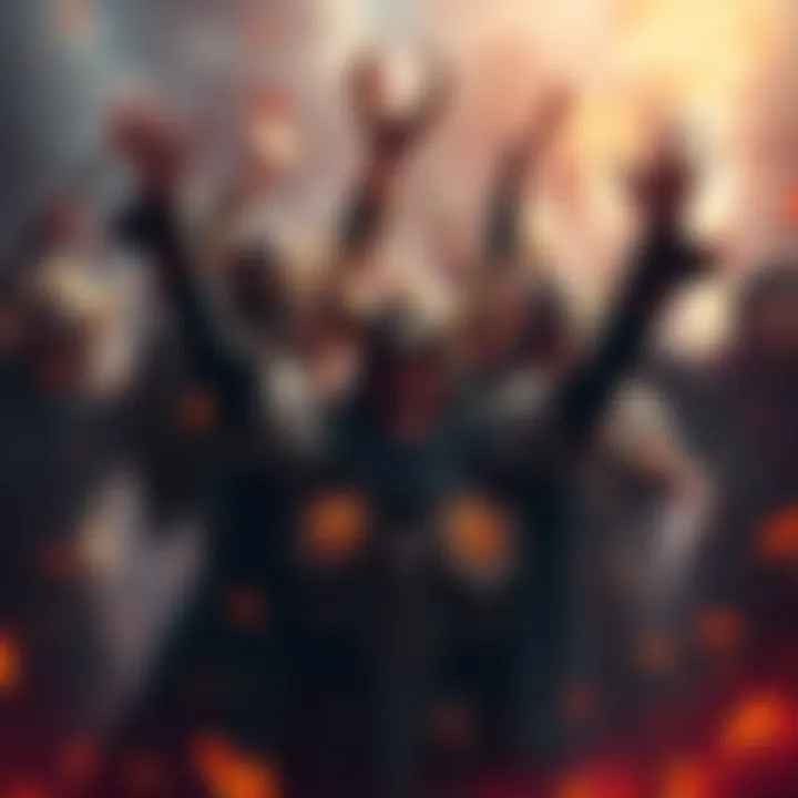 A group of Elden Ring players celebrating after a successful double phase win, highlighting teamwork and skill in gameplay