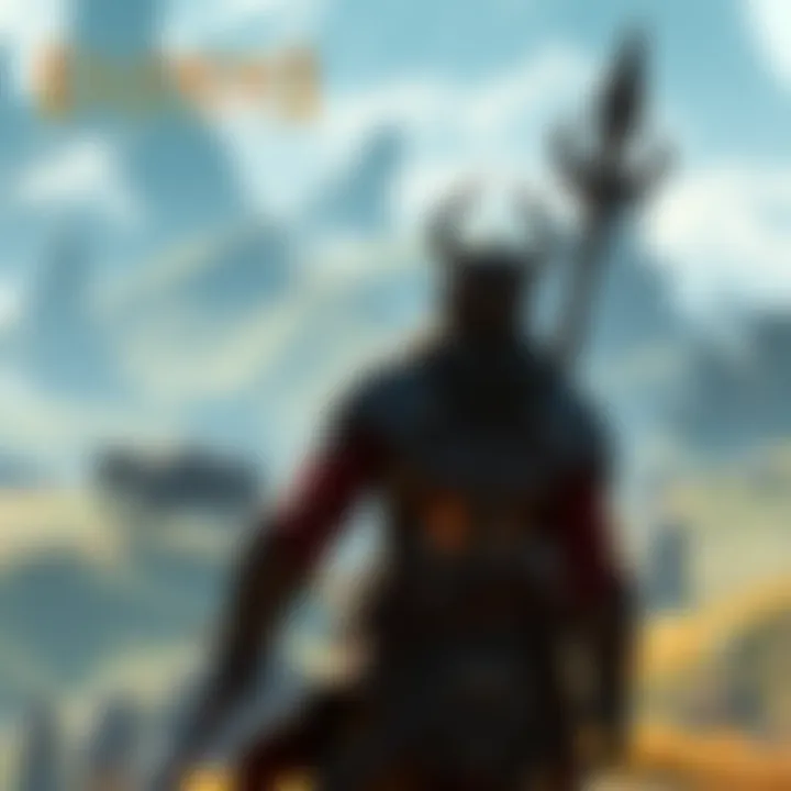Elden Ring Game Screenshot A screenshot showing a character exploring a vast fantasy landscape in Elden Ring, with detailed armor and mystical elements in the background.