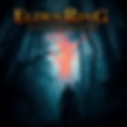 A player character standing in a dark forest from Shadow of the Erdtree DLC, looking at a distant glowing tree.