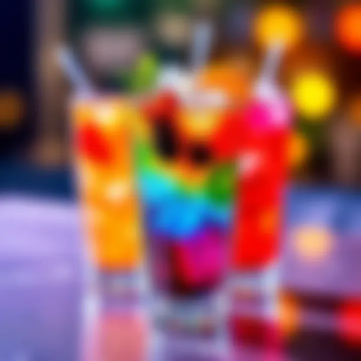 Colorful Elden Drink in a Glass A refreshing Elden Drink served in a clear glass with colorful ingredients and ice, showcasing its vibrant look