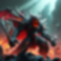 A thrilling battle scene featuring a giant boss character with intricate armor and a dramatic background in Elden Ring.