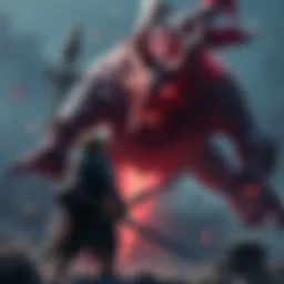 A gamer struggles against a tough monster in a dark fantasy setting, showcasing the difficulty of Elden Ring