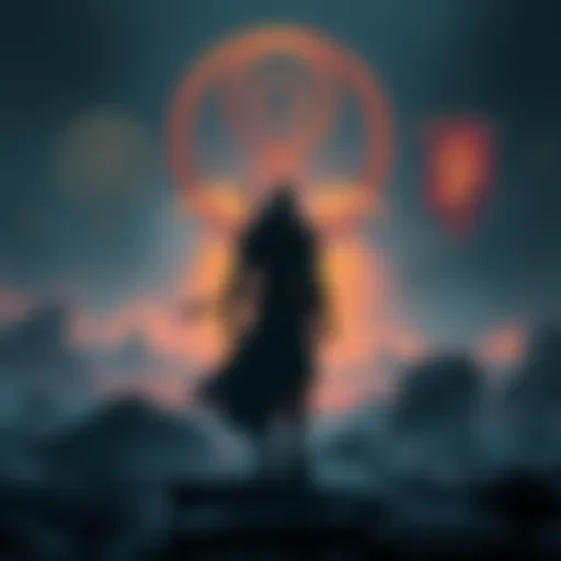 A character from Elden Ring standing in a dark, fantasy landscape, surrounded by ancient ruins and glowing symbols, reflecting on the game's complex lore.