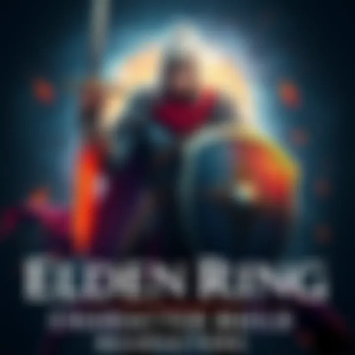 A character in Elden Ring holding a sword and shield, showcasing a balance of dexterity and strength, with a glowing aura representing faith abilities.