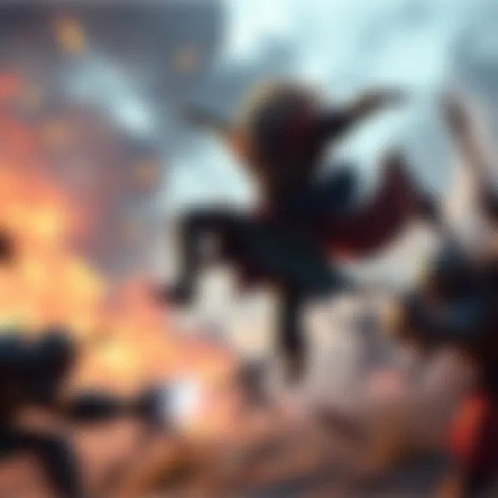 An Elden Ring character jumping in a battlefield to evade an attack, showcasing the action of jumping as a defensive tactic against enemies.